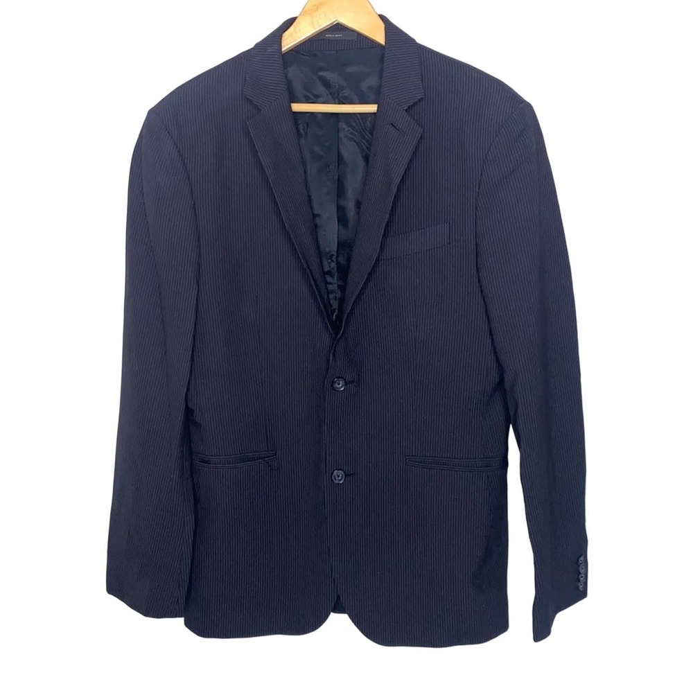 Express Blazer Jacket Mens 38R Black Pinstripe Single Breasted Wool *